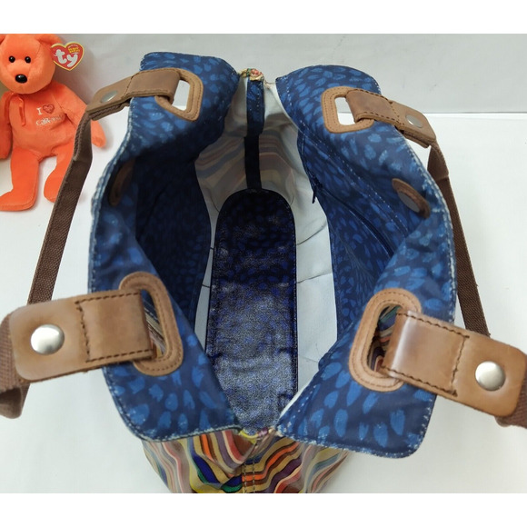 Fossil Key Per Multicolor Coated Canvas Stripe Double Handle Tote Shoulder Bag - Picture 9 of 15